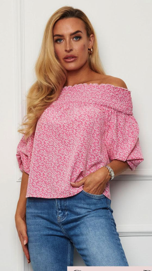 Off the shoulder pink and white top