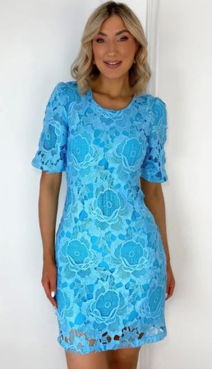Turquoise lace shift dress