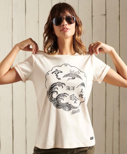Superdry Cream Print T- Shirt